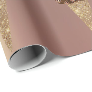 Papel De Presente Rosa Metálico Azul de Chocolate Dourado