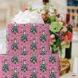 Papel De Presente Rosa Pastel Coelhinho Floral de Aquarela Páscoa