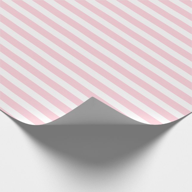 Papel De Presente Rosa Pastel e Listras Horizontais Simples Brancas (Ponta)