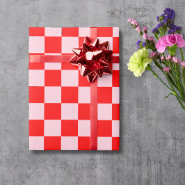 Papel De Presente Rosa Pastel Vermelho Xadrez Quadriculado Vintage