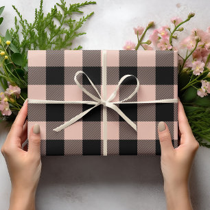 Papel De Presente Rosa Pastel Xadrez de Buffalo Rubor