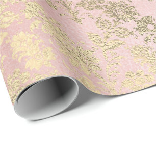 Papel De Presente Rosa perolado floral do pó floral Dourado real do