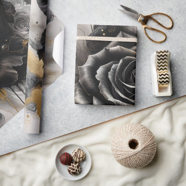 Papel De Presente Rosa Preta e Dourada (Artesanato)