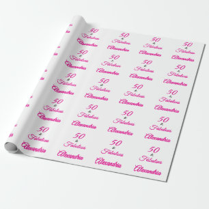 Papel De Presente Rosa Preto 50 & Fabuloso 50º Aniversário