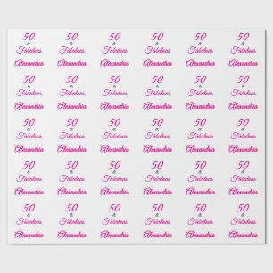 Papel De Presente Rosa Preto 50 & Fabuloso 50º Aniversário
