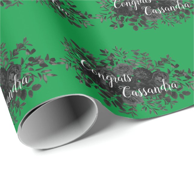 Papel De Presente Rosa preto - Festa de formatura gótica escura verd (Ponta do rolo)