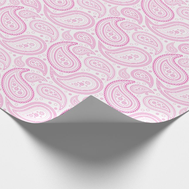 Papel De Presente Rosa quente de Paisley no papel de envolvimento (Ponta)