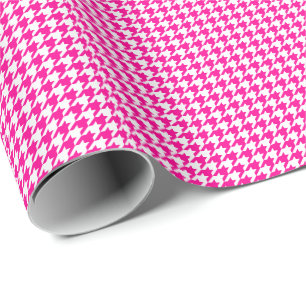 Papel De Presente Rosa quente e branco pequenos Houndstooth