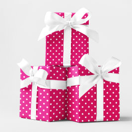 Papel De Presente Rosa Quente e Pequenos Pontos Brancos