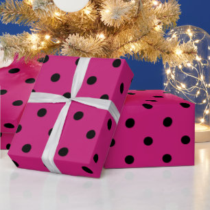Papel De Presente Rosa Quente e Pontos Pretos
