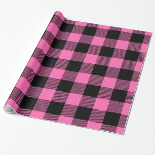 Papel De Presente Rosa Quente Preto Xadrez Enorme do Buffalo Lumberj