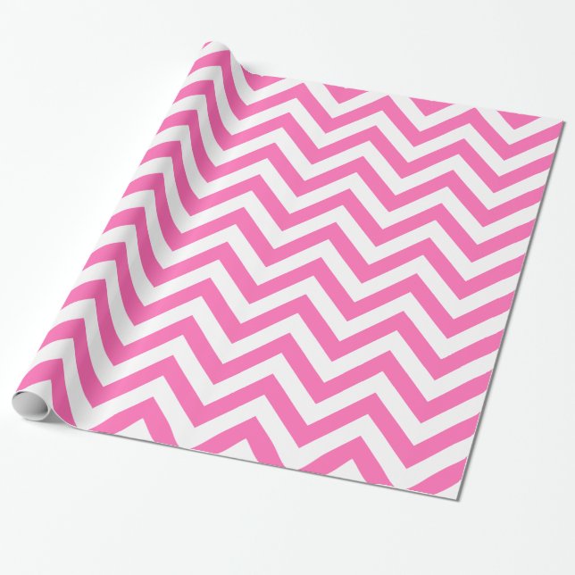 Papel De Presente Rosa Quente XL Padrão Chevron ZigZag (Desenrolado)
