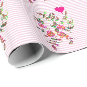 Papel De Presente Rosa rosa e corações antigos