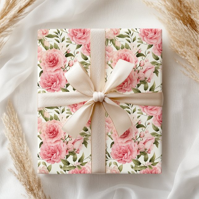 Papel De Presente Rosa Rosa Mole Pastel Floral (Criador carregado)