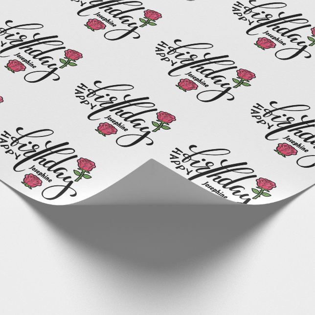 Papel De Presente Rosa Rosa Personalizada de Aniversário (Ponta)