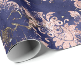 Papel De Presente Rosa Rosa Rosa Cor-de-rosa Marinho Azul Flores Gru