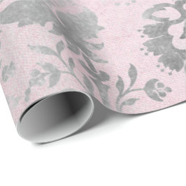 Papel De Presente Rosa Rosa Rosa Rosa, Cinza Floral Algodão Grung Da