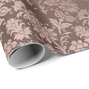 Papel De Presente Rosa Rosa Rosa Rosa Dourada Algodão Floral Damasco