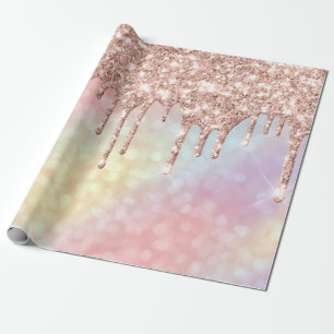 Papel De Presente Rosa Rosa Rosa Rosa Dourada Blush HolographDrip Br