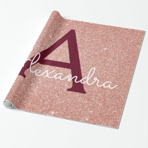 Papel De Presente Rosa Rosa Rosa Rosa Dourada Burgundy Glitter Monog
