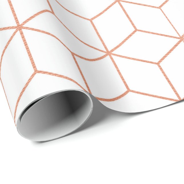 Papel De Presente Rosa Rosa Rosa Rosa Dourada, Esbranquiçada, Geomet (Ponta do rolo)