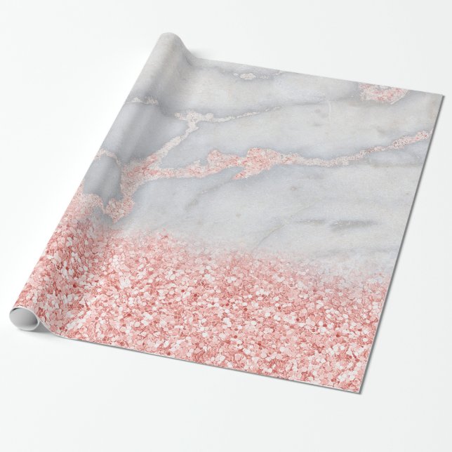 Papel De Presente Rosa Rosa Rosa Rosa Dourada Mármore Boêmico (Desenrolado)