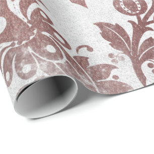 Papel De Presente Rosa Rosa Rosa Rosa Dourada Pó Floral Grama Branco