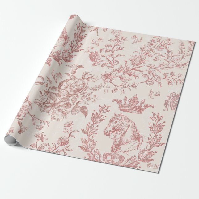 Papel De Presente Rosa Rosa Rosa Rosa Elegante Beige Equestre Toile  (Desenrolado)