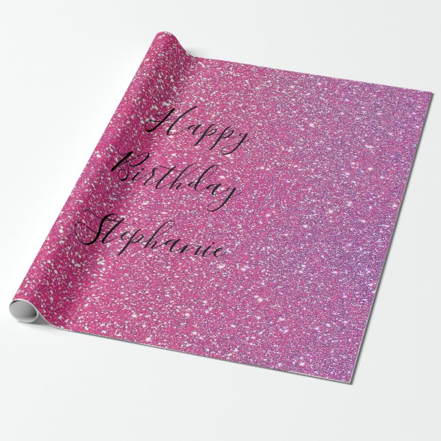 Papel De Presente Rosa Rosa Rosa Rosa Rosa Dourada Glitter Feliz Ani (Desenrolado)