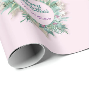 Papel De Presente Rosa roxo da hortelã dos feriados alegres do Nata