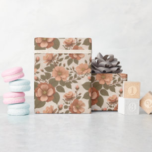 Papel De Presente Rosa Selvagem Floresce Em Tons Terrosos De Terraco