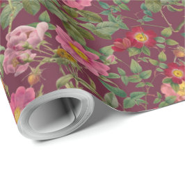 Papel de Presente Rosa Selvagem Vintage em Vinho T