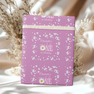 Papel De Presente Rosa Silvestre Purple Daisy Aniversário de 1 ano 