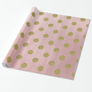 Papel De Presente Rosa Suave Dourado Brilho Glam Pontos de Bolha Fes