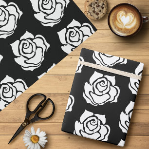 Papel De Presente Rosa Tribal Minimalista Preta Floral Branca Abstra