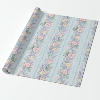 Papel De Presente Rosa Tropical Azul Listra Floral Presente