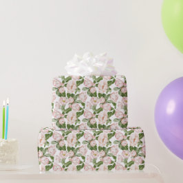Papel De Presente Rosa Verde Floral Aniversário Chá de Noiva Para El