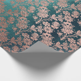 Papel De Presente Rosa Verde-Teal Rosa Rosa Dourada Pó Esbranquiçado