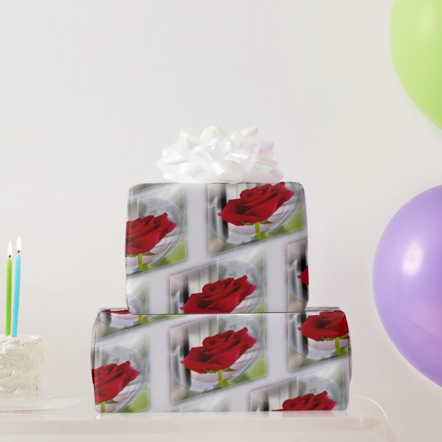 Papel De Presente Rosa vermelha 2 (Presentes para festas)