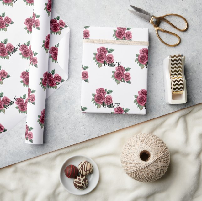 Papel De Presente Rosa vermelha Floral Love (Artesanato)