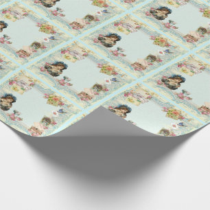 Papel De Presente Rosa vermelha vitoriana - Script francês Escreven