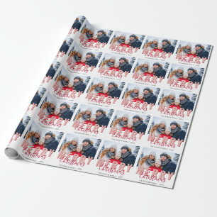 Papel De Presente Rosa Vermelho Feliz Natal Script Família Foto