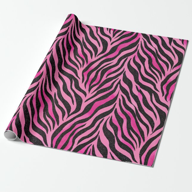Papel De Presente Rosa Vibrante e Estampa de Zebra Preta (Desenrolado)