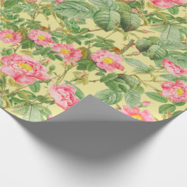 Papel de Presente Rosa Vintage em Amarelo Creme