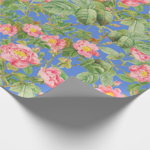 Papel de Presente Rosa Vintage em Azul Centáurea