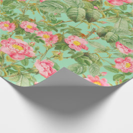 Papel de Presente Rosa Vintage em Verde Menta