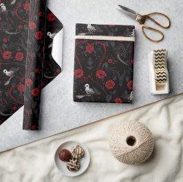 Papel De Presente Rosário Gótico de Rosas Vermelhas Coração Vermelho