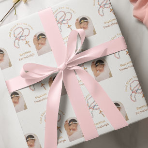 Papel De Presente Rosário Personalizado Batismo Foto Católico