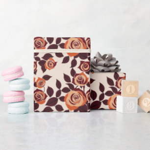 Papel De Presente Rosas Altamente Estilizadas em Tons de Laranja
