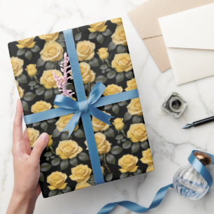 Papel De Presente Rosas Amarelas Douradas